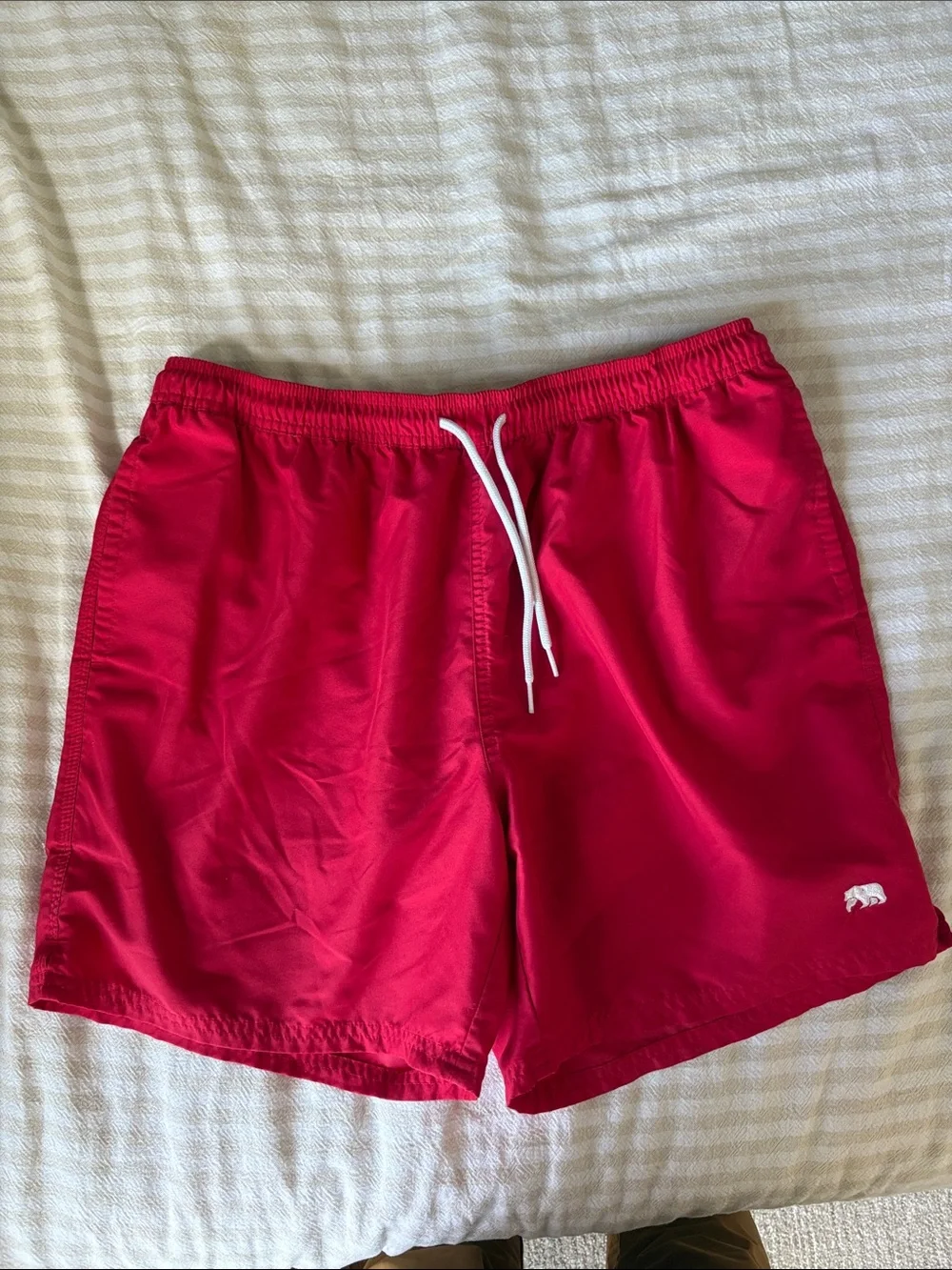 The Normal Brand Men's Red Swim Trunks with White Drawstring